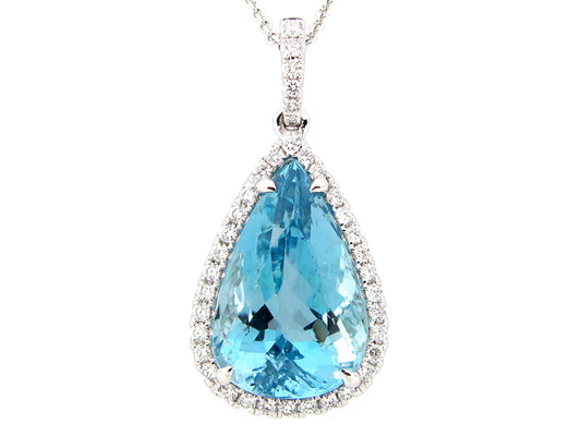 AQUA & DIAMOND PENDANT, 18KW (H)