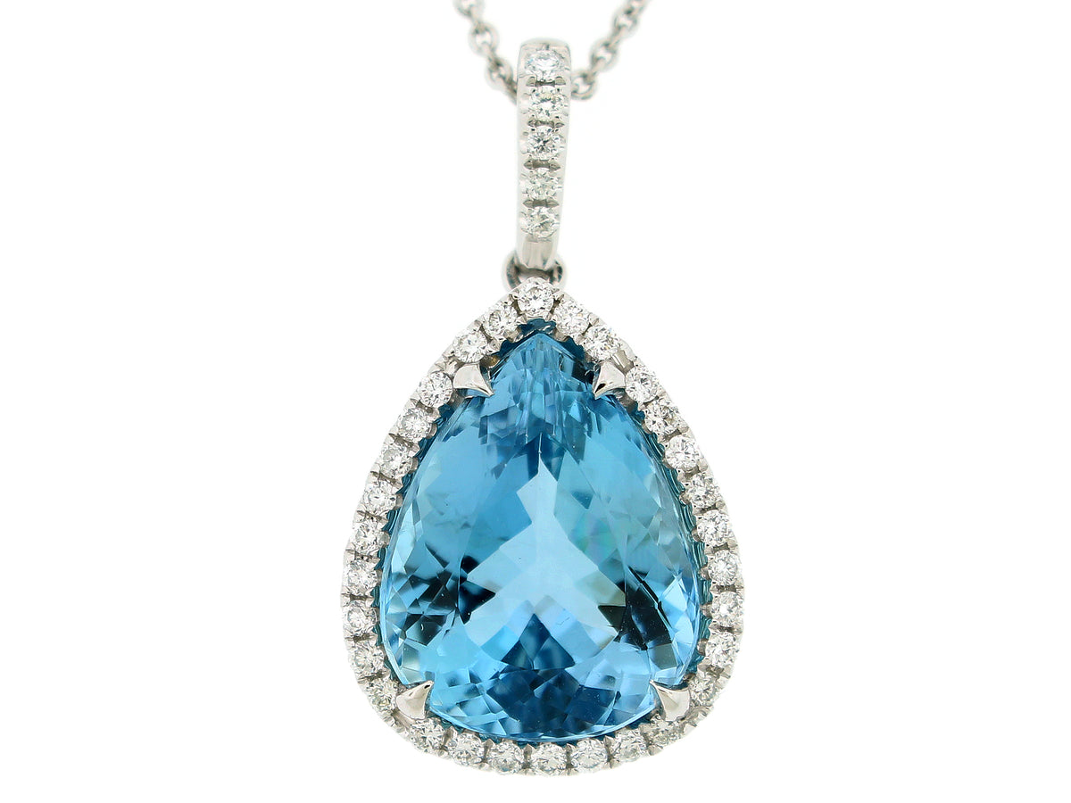 AQUA & DIAMOND PENDANT, 18KW (H)