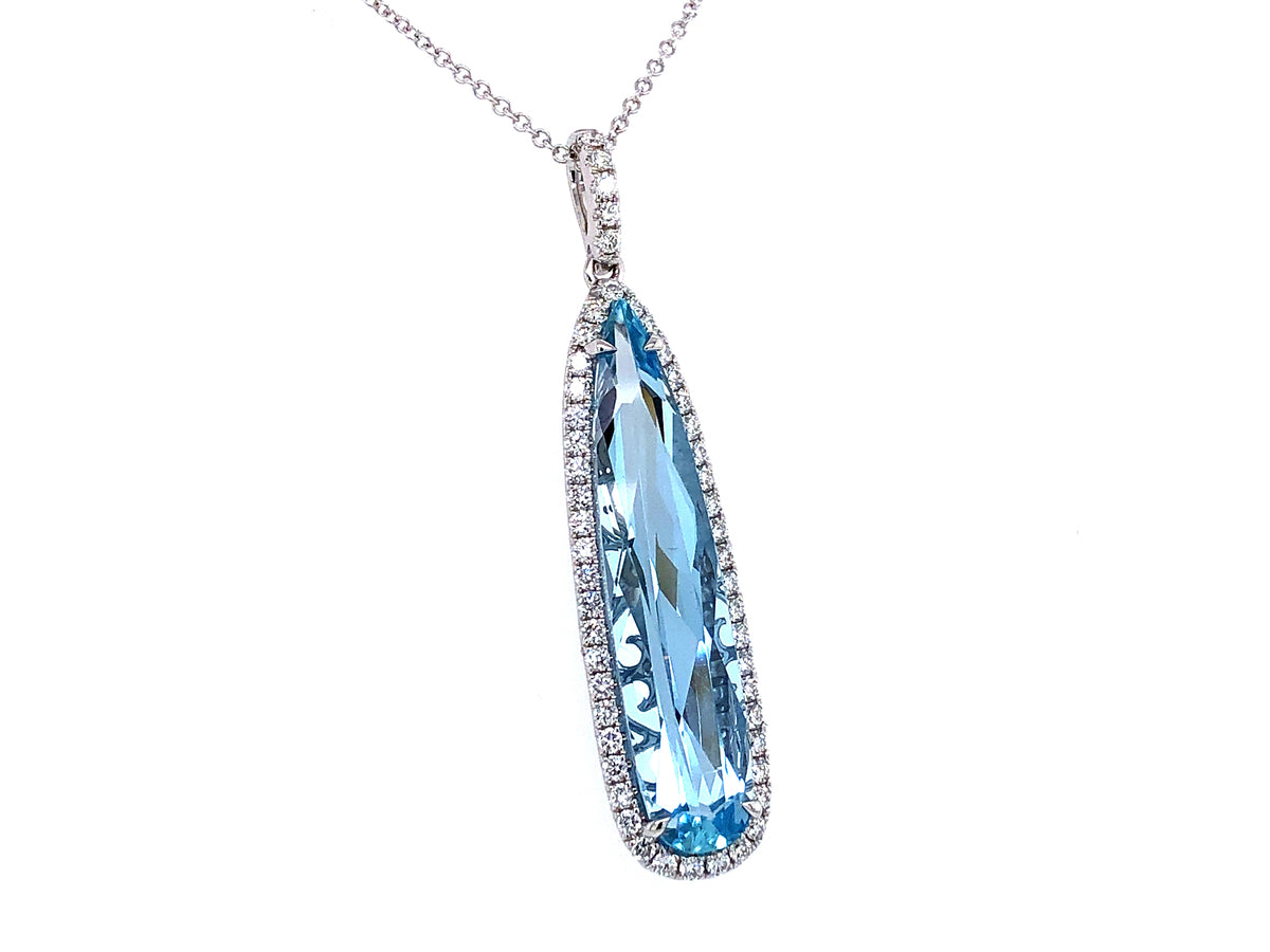 AQUA & DIAMOND PENDANT, 18KW (H)