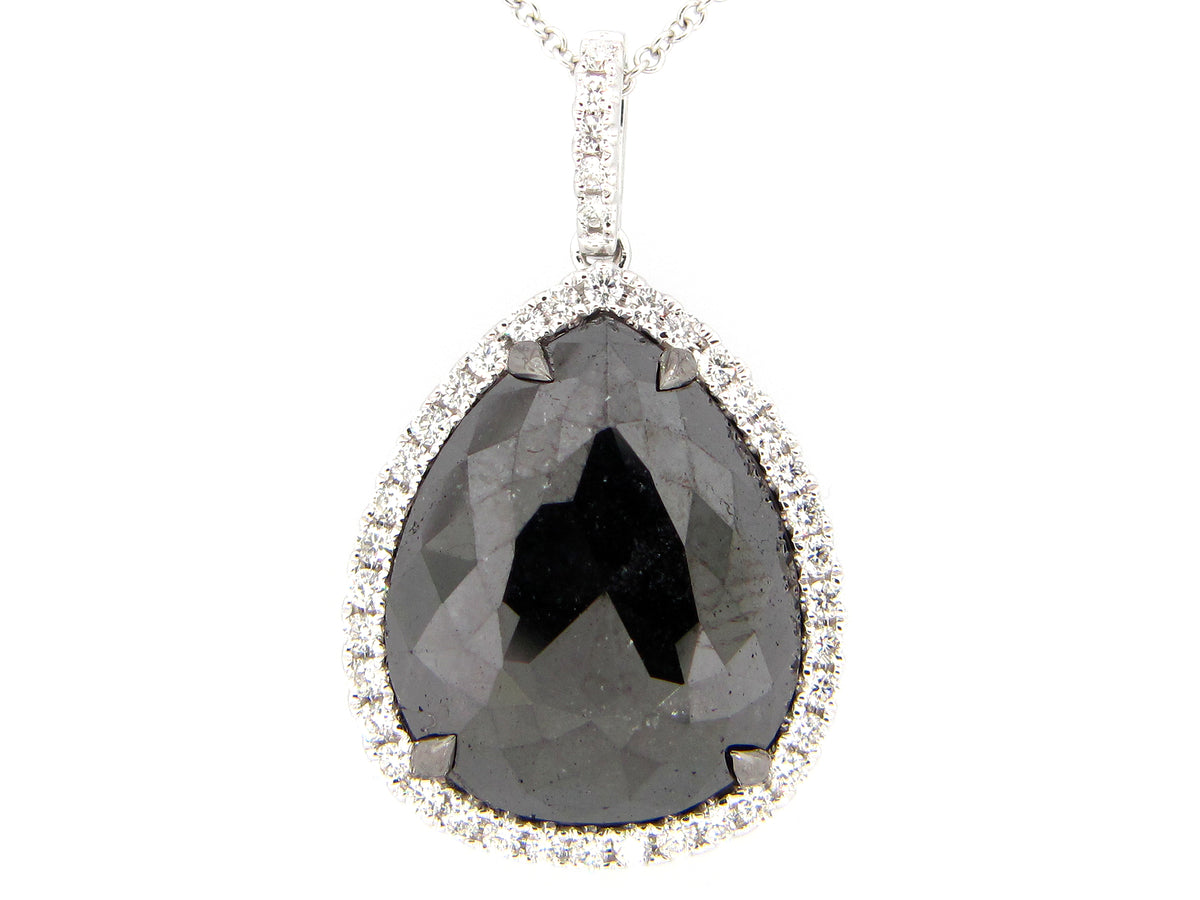 ROSE CUT BLACK AND WHITE DIAMOND PENDANT, 18KW (N)