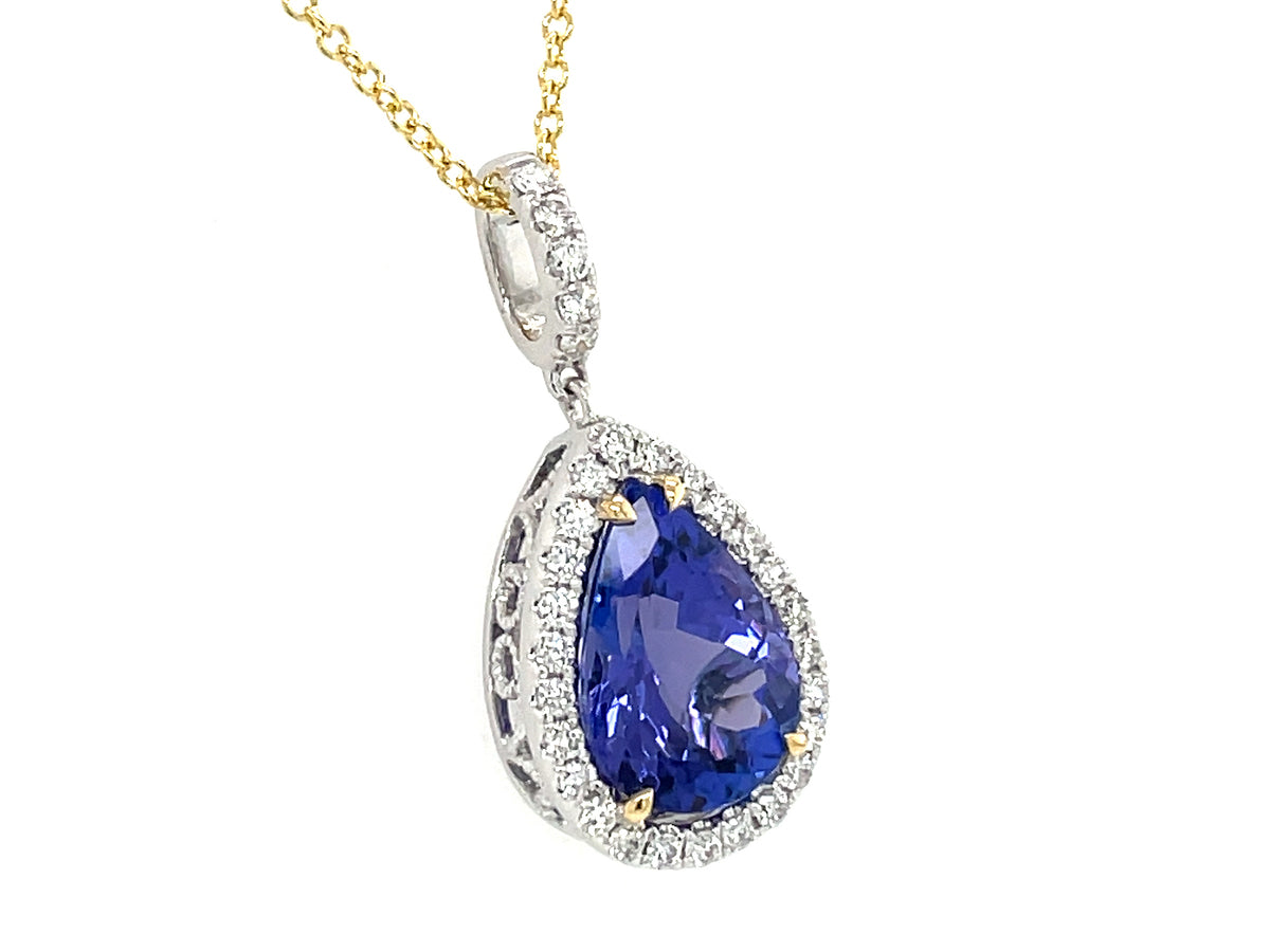 Tanzanite Diamond Pear Pendant, 18" Bolo Chain