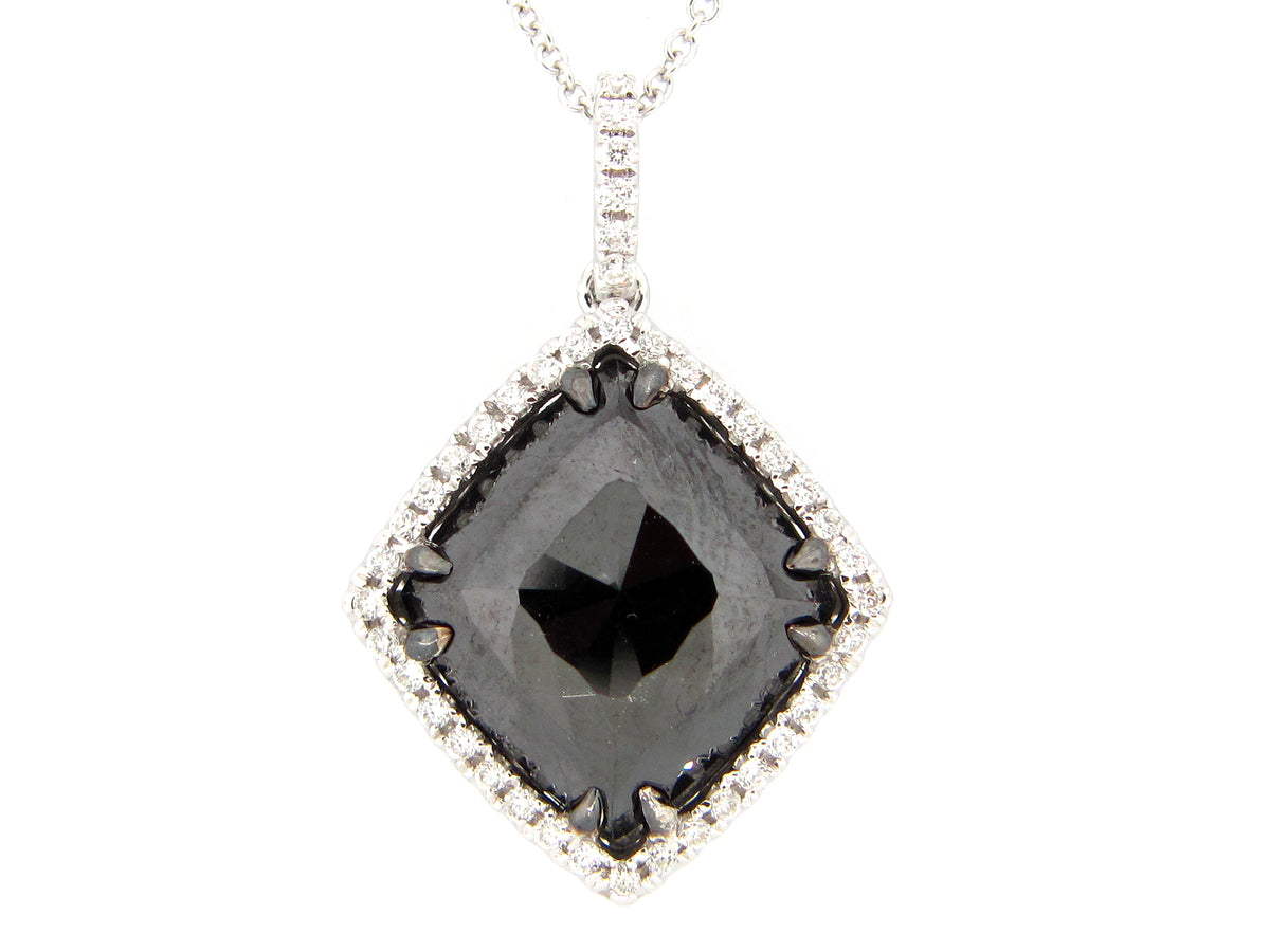 ROSE CUT BLACK & WHITE DIAMOND PENDANT, 18KW (R)