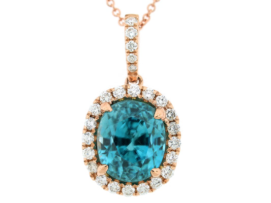 BLUE ZIRCON & DIAMOND PENDANT, 18KR (H)