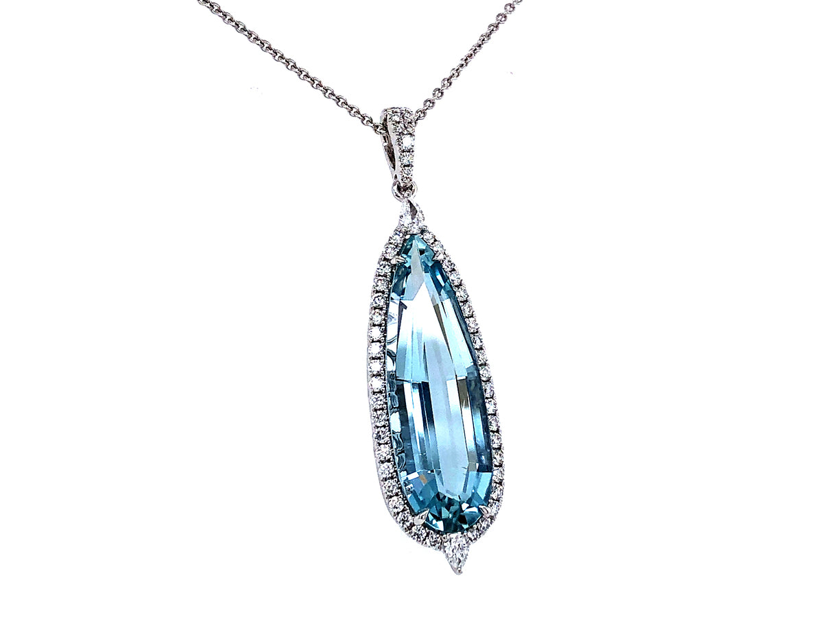 AQUA & DIAMOND PENDANT, 18KW (H)