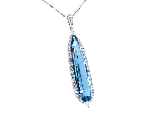 AQUA & DIAMOND PENDANT, 18KW (H)