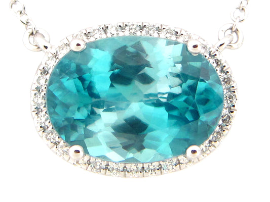 BLUE ZIRCON & DIAMOND PENDANT NECKLACE, 18",17",16", 18KW (H)