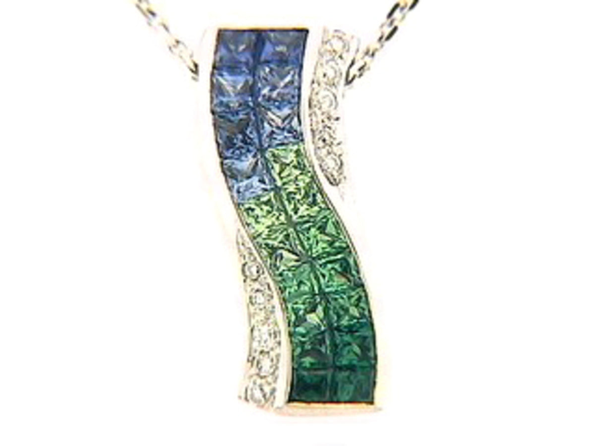 TSAVORITE, SAPPHIRE & DIAMOND PENDANT