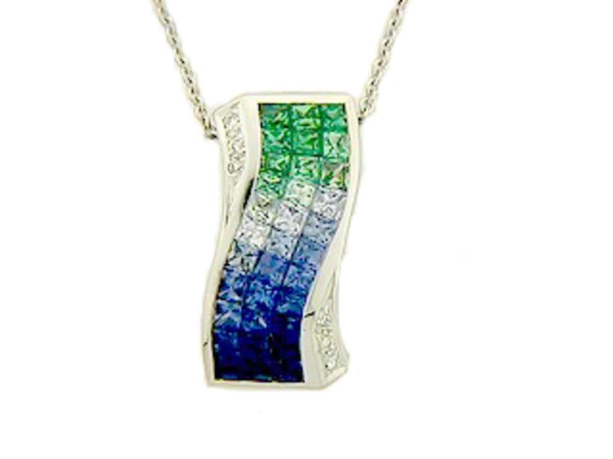 TSAVORITE, SAPPHIRE & DIAMOND PENDANT