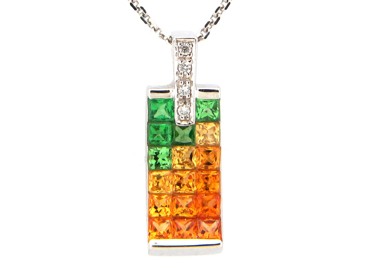 TSAVORITE, ORANGE SAPPHIRE & DIAMOND PENDANT, 18KW (H/U), C=1.20