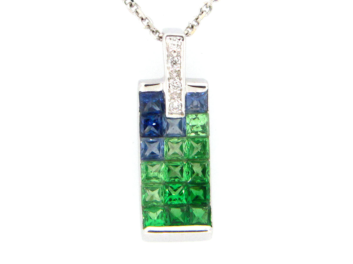 TSAVORITE, SAPPHIRE & DIAMOND PENDANT, 18KW (H), C=1.20