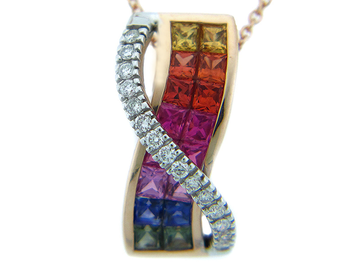 RAINBOW SAPPHIRE & DIAMOND PENDANT, 14KZ (H/U), C=1.50