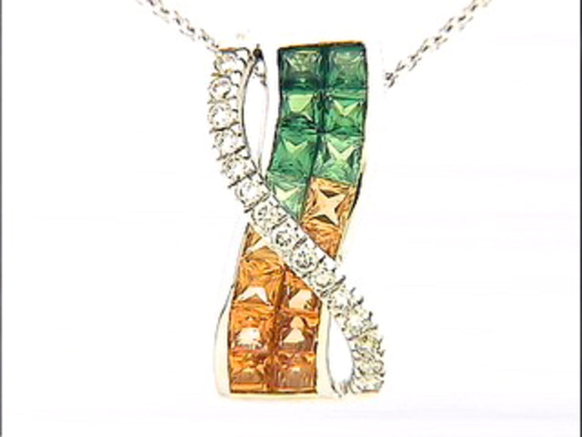 ORANGE SAPPHIRE, TSAVORITE & DIAMOND PENDANT, 18KW (H/U), C=0.19