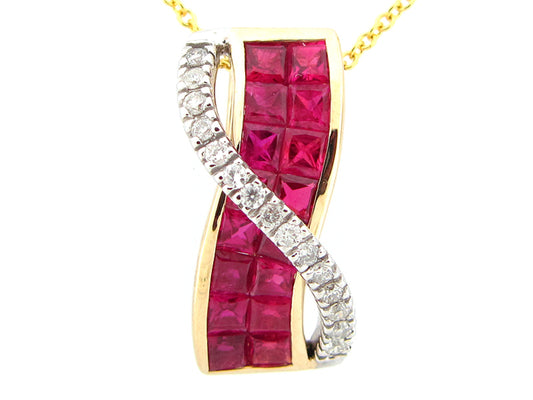 RUBY & DIAMOND PENDANT, 14KT, (H) C=1.48