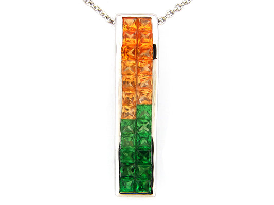 ORANGE SAPPHIRE & TSAVORITE PENDANT, 18KW (H/U)