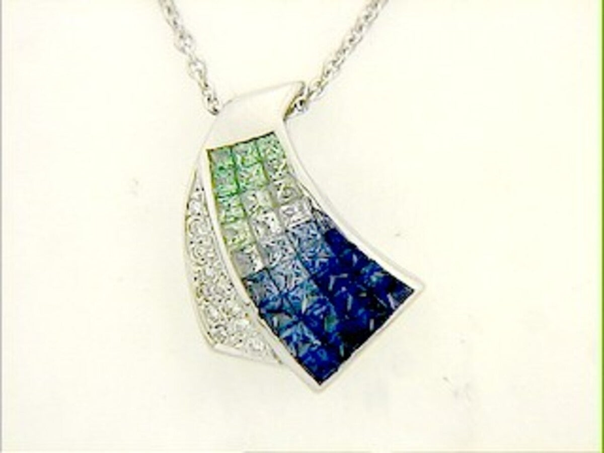 TSAVORITE, SAPPHIRE & DIAMOND PENDANT
