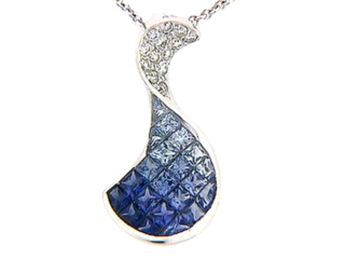 SAPPHIRE & DIAMOND PENDANT, 18KW (H), C=1.90