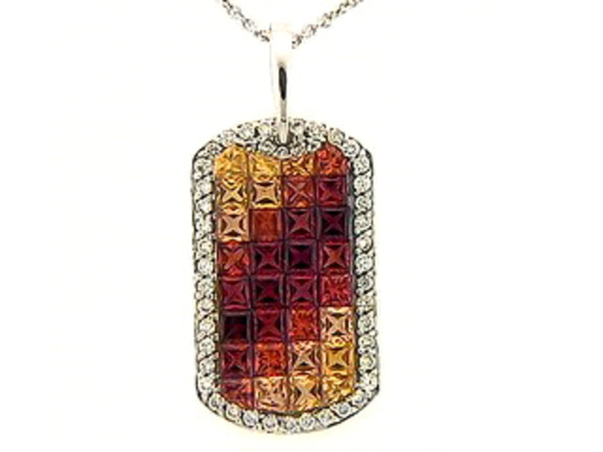 ORANGE SAPPHIRE& DIAMOND PENDANT, 18KW (E/U), C=2.80