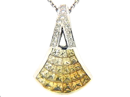 YELLOW SAPPHIRE & DIAMOND PENDANT, 18KW (H), C=1.45