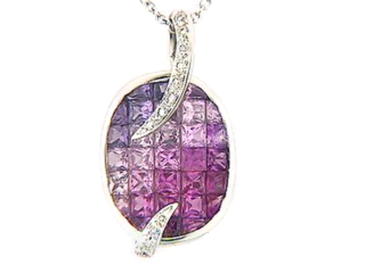 PURPLE, PINK SAPPHIRE & DIAMOND PENDANT, 18KW (H), C=2.70