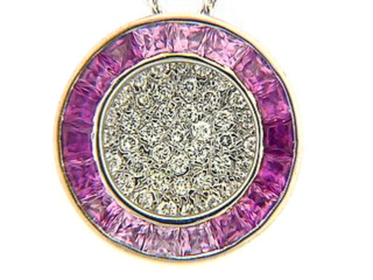 PINK SAPPHIRE & DIAMOND PENDANT, 18KW (H), C=1.38