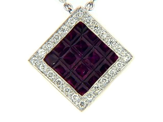 RUBY & DIAMOND PENDANT, 14KW (H), C=1.18