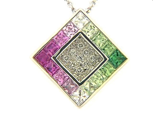 PINK SAPPHIRE, TSAVORITE & DIAMOND PENDANT, 18KW (H), C=1.50