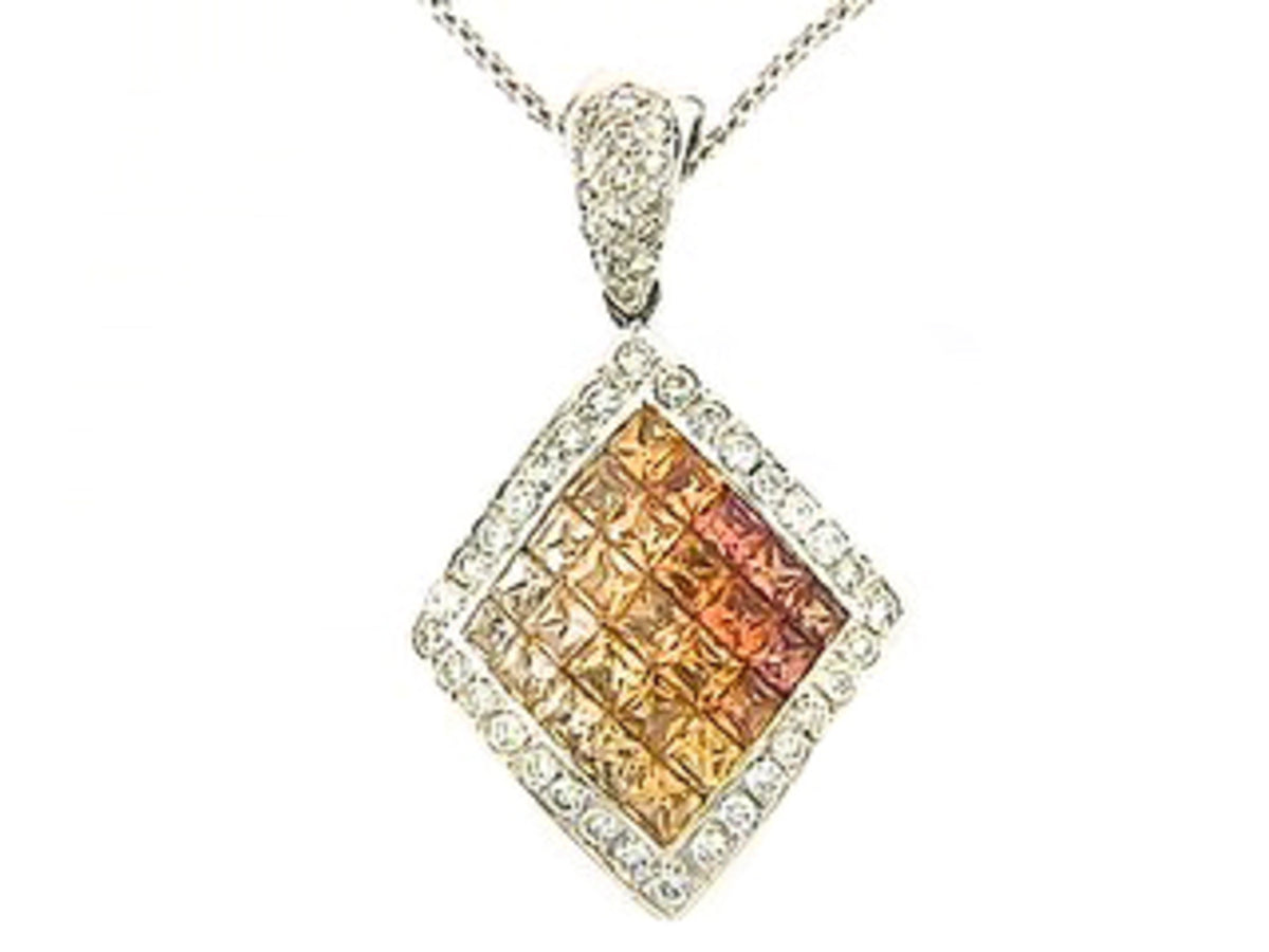 ORANGE SAPPHIRE & DIAMOND PENDANT, 18KW (H/U), C=2.16
