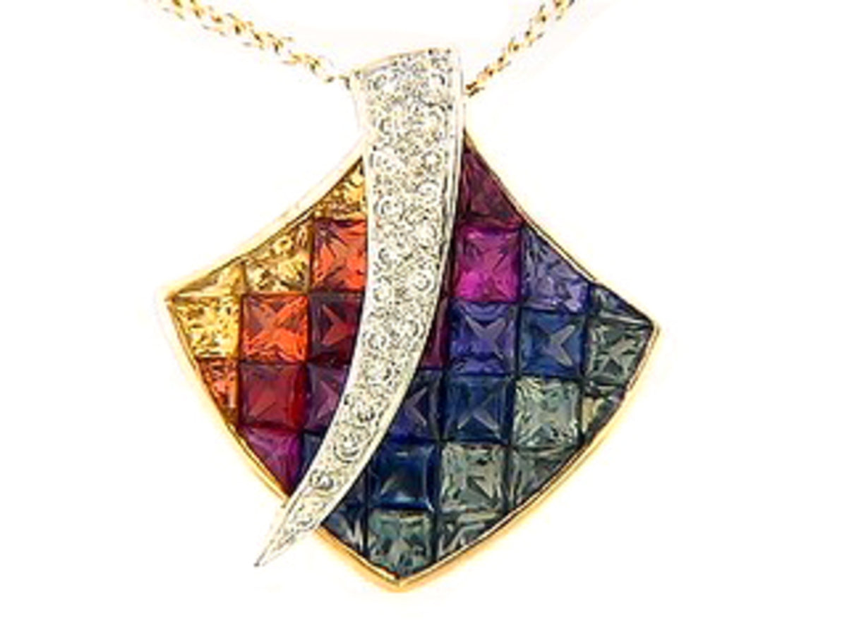 RAINBOW SAPPHIRE & DIAMOND PENDANT, 18KT (H/U), C=3.24