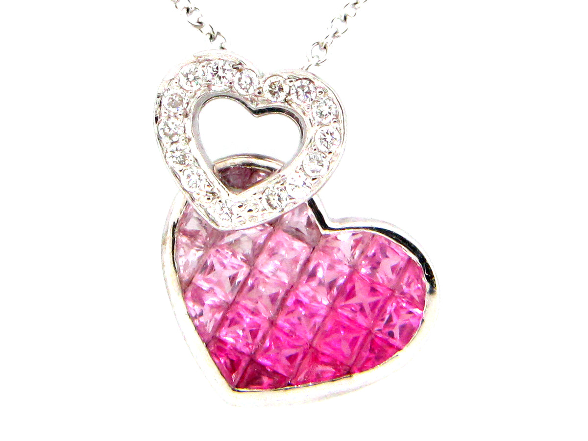PINK SAPPHIRE & DIAMOND PENDANT, 18KW (H)