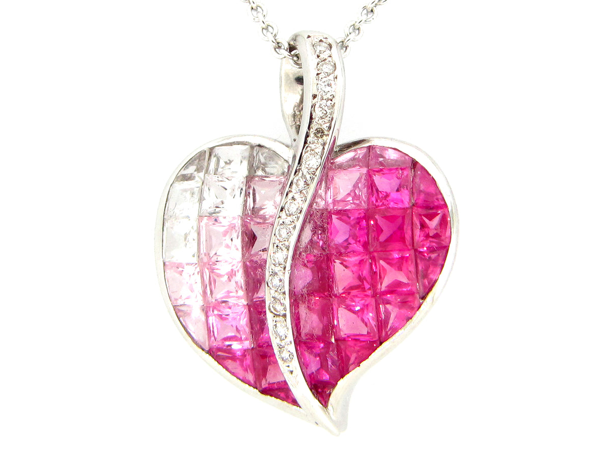 PINK SAPPHIRE & DIAMOND HEART PENDANT, 18KW (H) C=3.79CTS