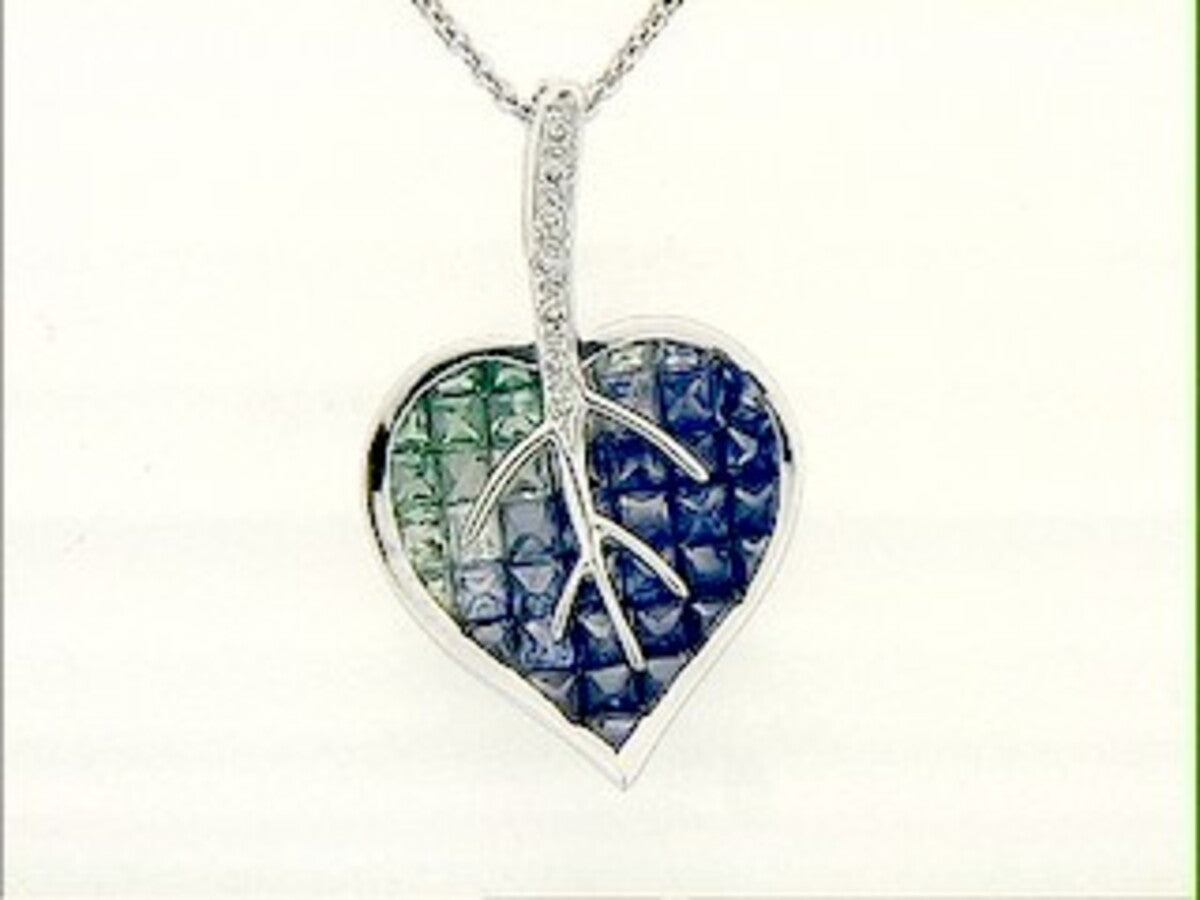 SAPPHIRE, TSAVORITE & DIAMOND PENDANT