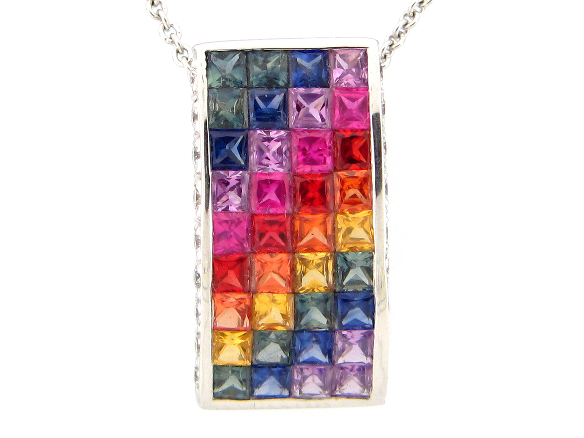 RAINBOW SAPPHIRE & DIAMOND PENDANT, 18KW (H/U), C=3.08