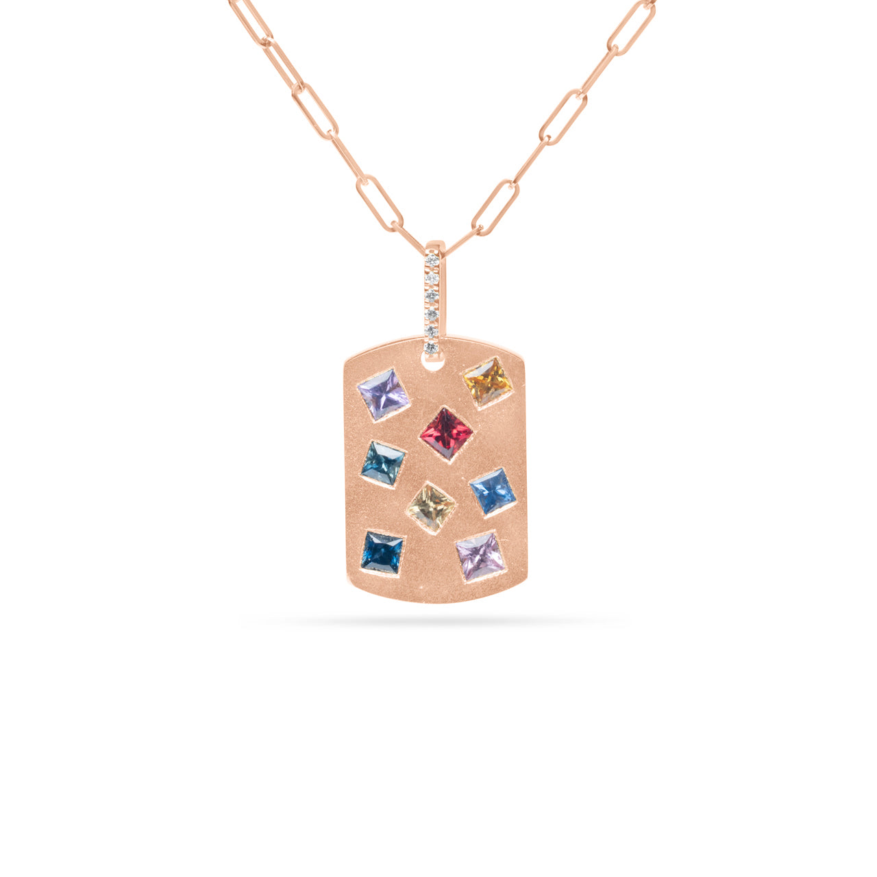 Rainbow Sapphire Princess Dog Tag Necklace