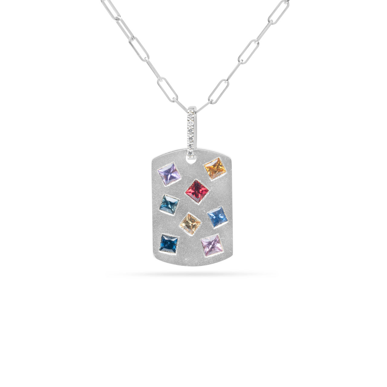 Rainbow Sapphire Princess Dog Tag Necklace