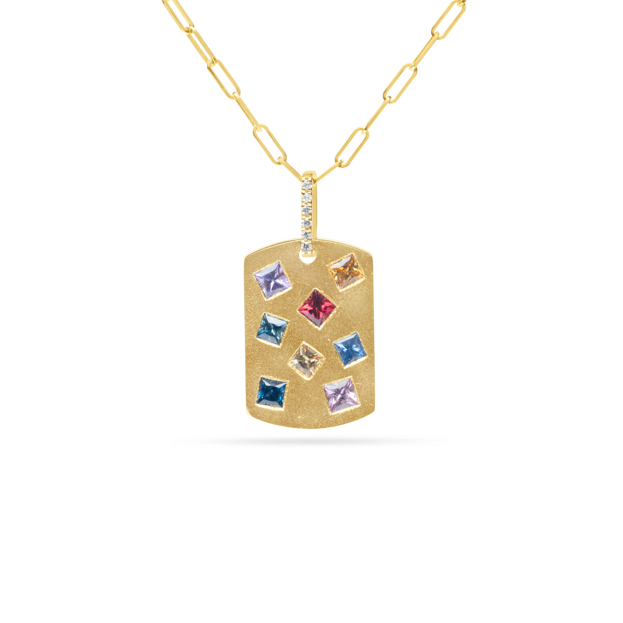 Rainbow Sapphire Princess Dog Tag Necklace