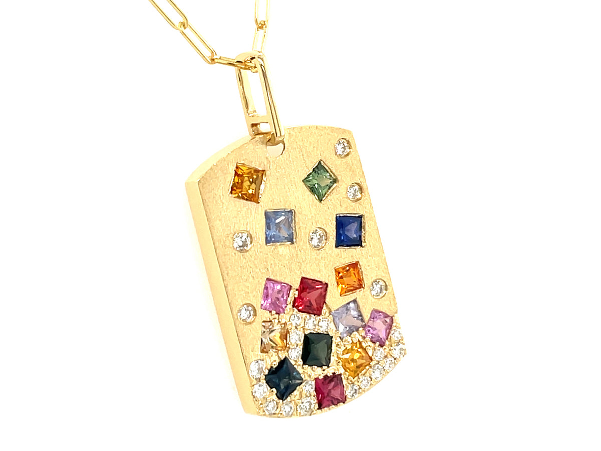 RAINBOW SAPPHIRE PRINCESS & DIAMOND DOGTAG PENDANT