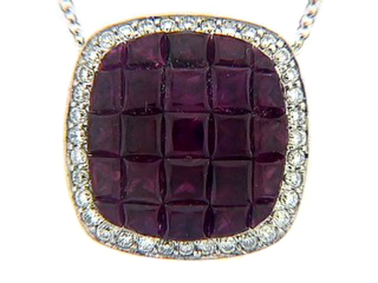 RUBY & DIAMOND PENDANT, 14KW (H), C=3.10