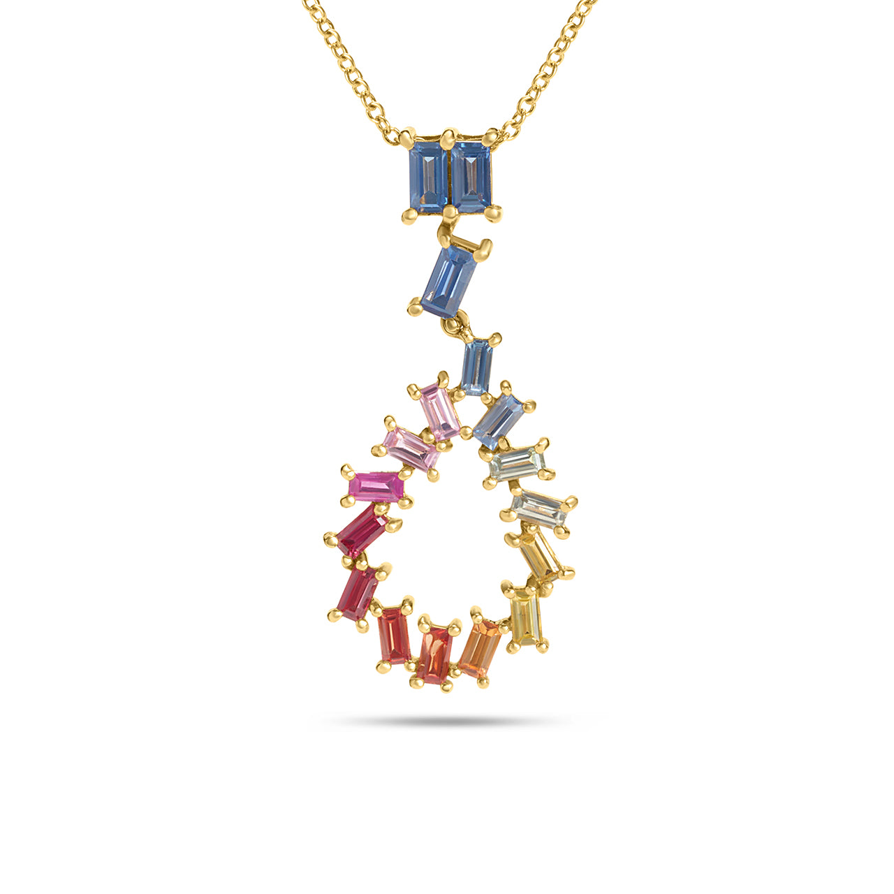 Rainbow Sapphire Baguette Pear Necklace