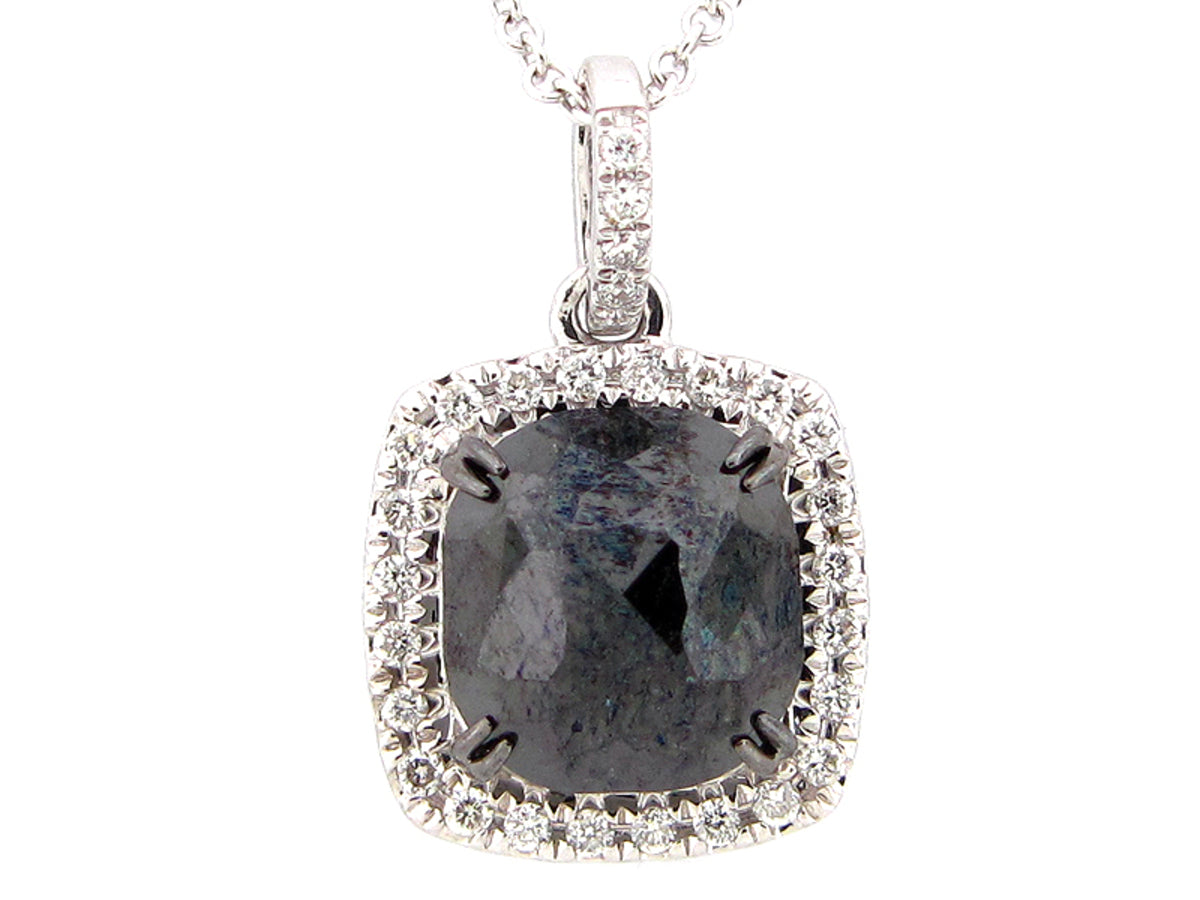 ROSE CUT BLACK & WHITE DIAMOND PENDANT, 14KW (R)