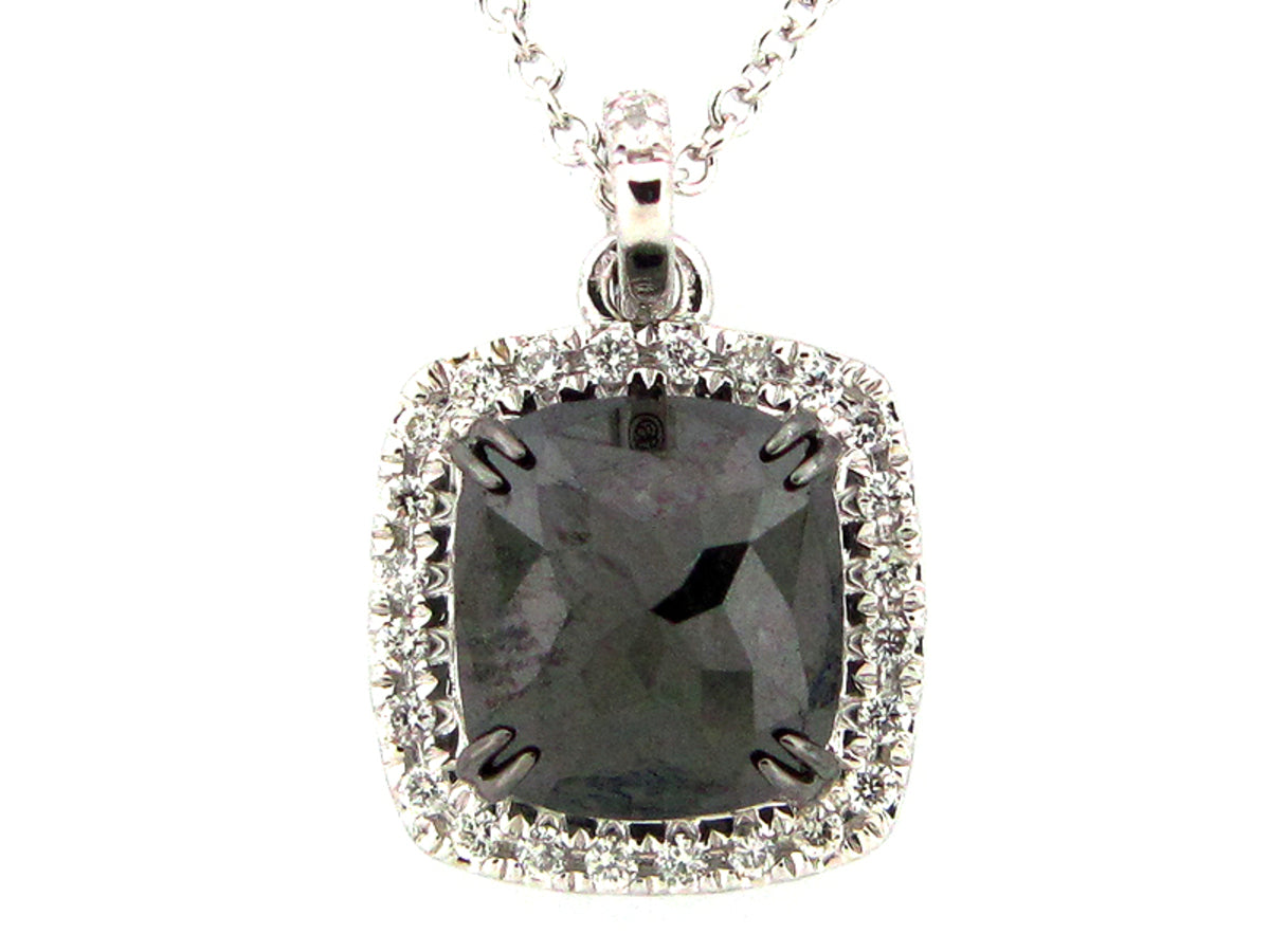 ROSE CUT BLACK & WHITE DIAMOND PENDANT, 14KW (R)