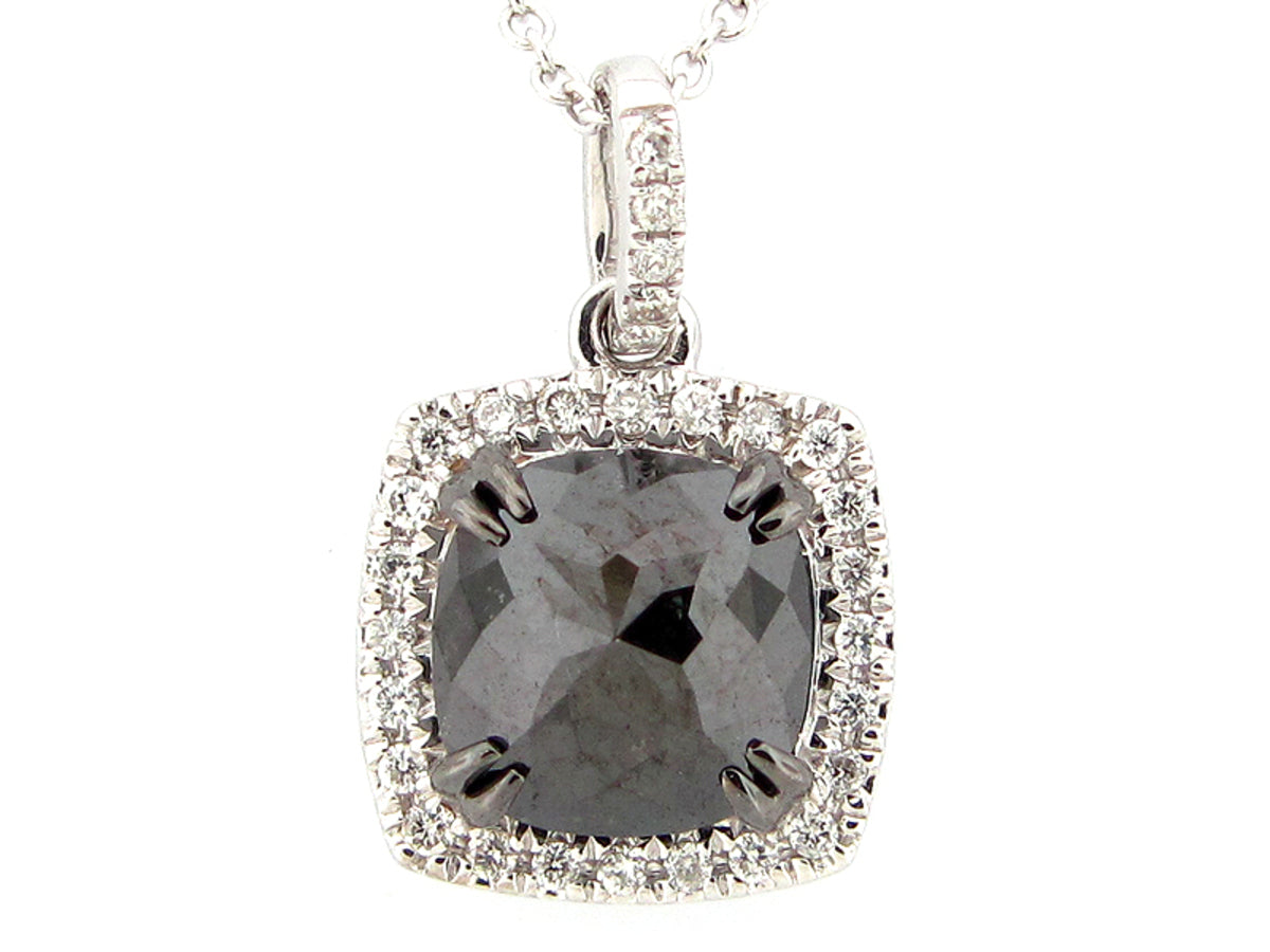 ROSE CUT BLACK & WHITE DIAMOND PENDANT, 14KW (R)
