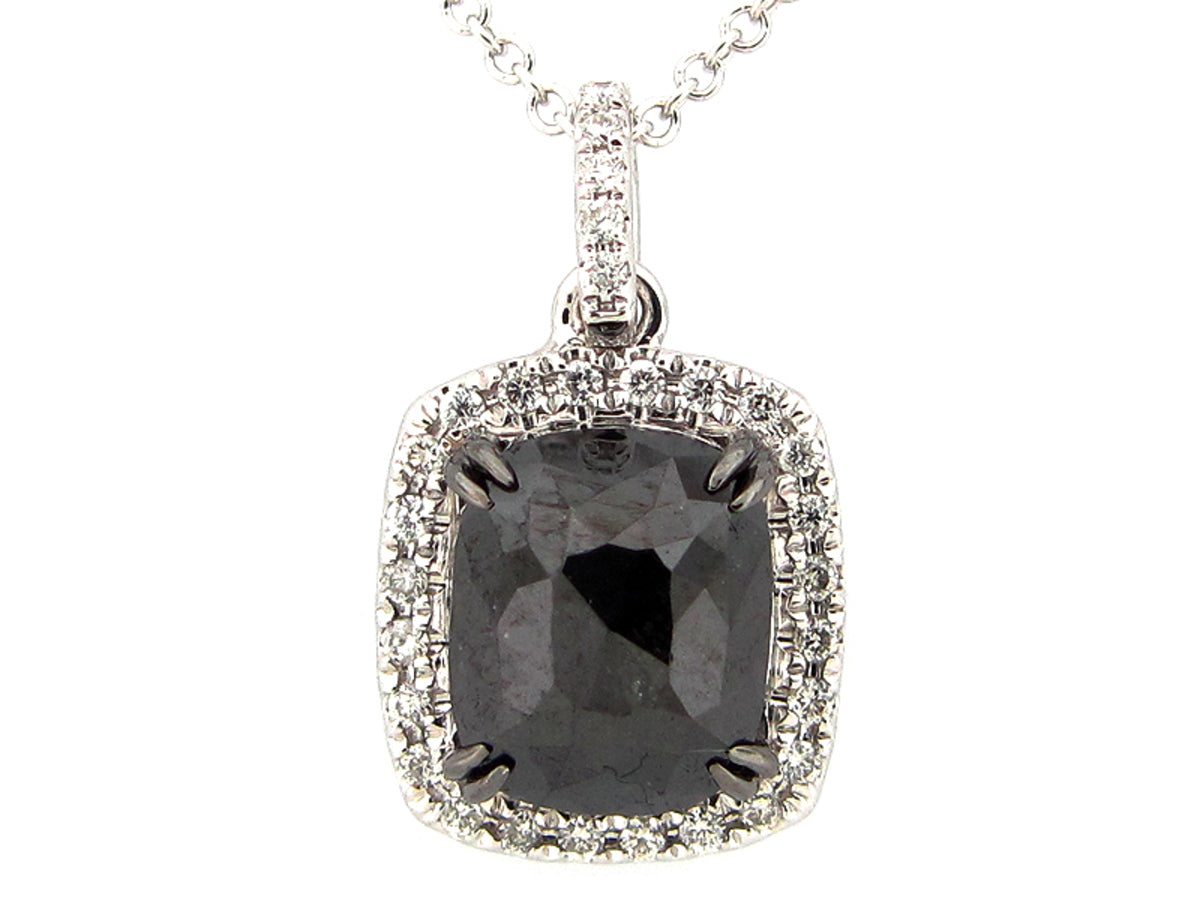 ROSE CUT BLACK & WHITE DIAMOND PENDANT, 14KW (R)