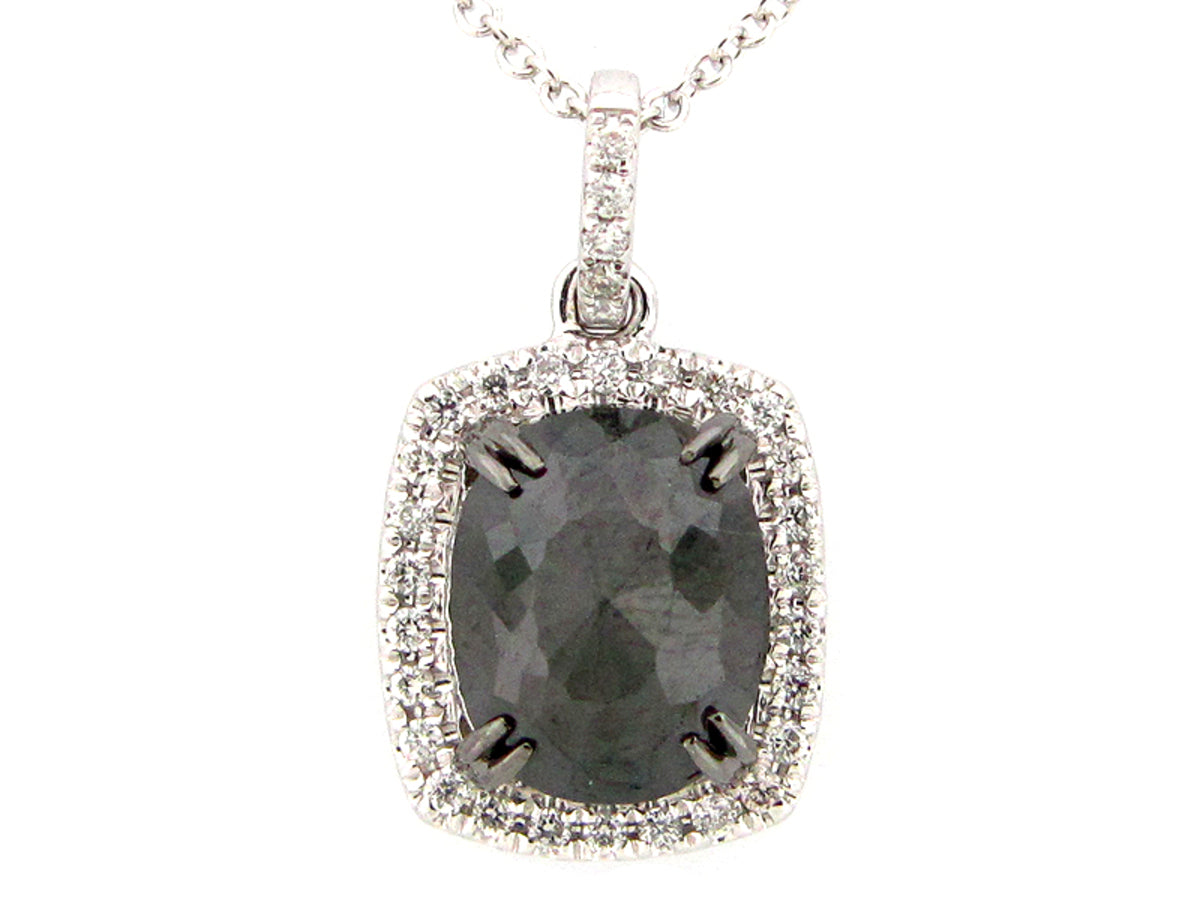 ROSE CUT BLACK & WHITE DIAMOND PENDANT, 14KW (R)