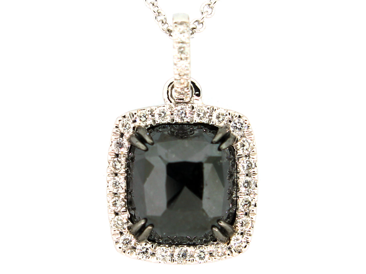 ROSE CUT BLACK & WHITE DIAMOND PENDANT, 14KW (R)