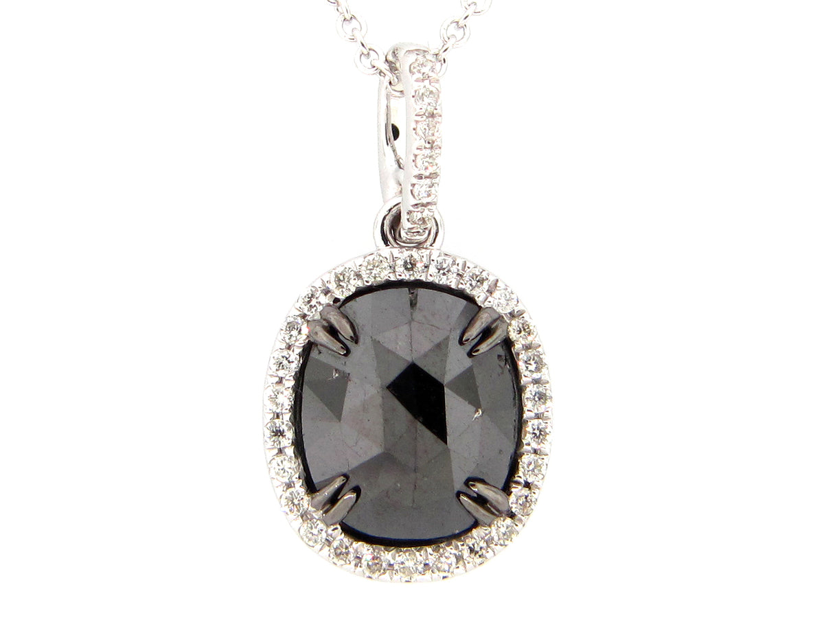 ROSE CUT BLACK & WHITE DIAMOND PENDANT, 14KW (R)