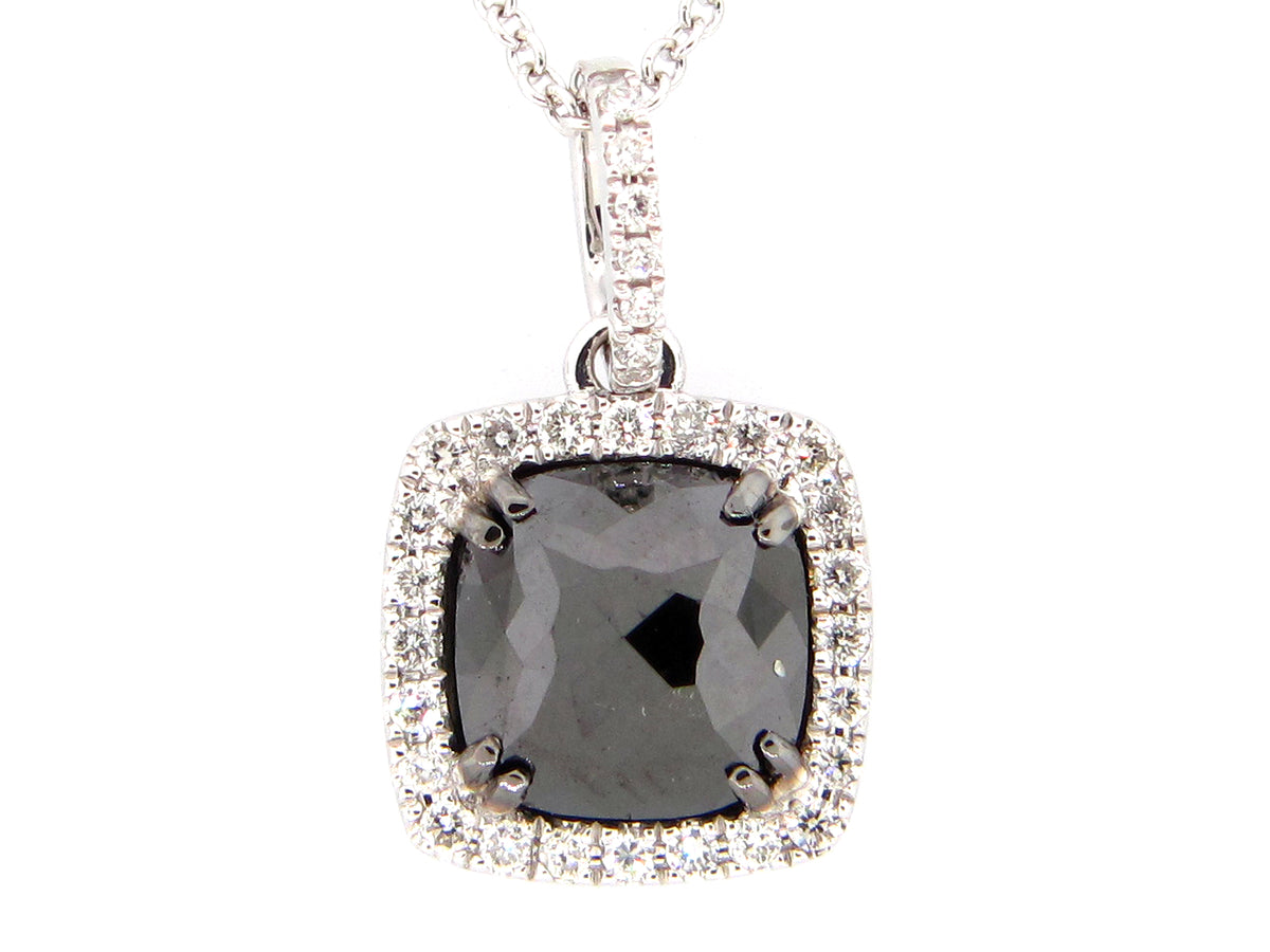 ROSE CUT BLACK & WHITE DIAMOND PENDANT, 14KW (R)