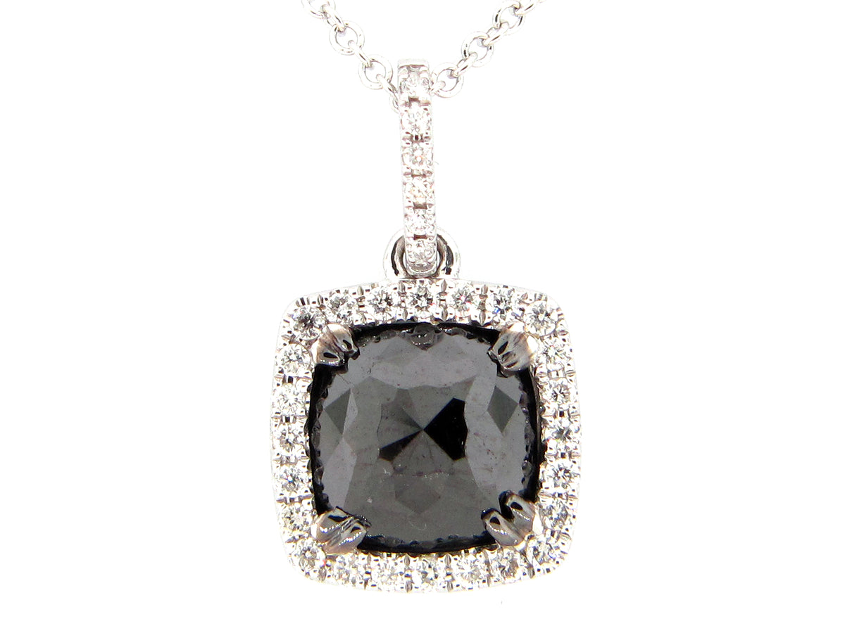 ROSE CUT BLACK & WHITE DIAMOND PENDANT, 14KW (R)