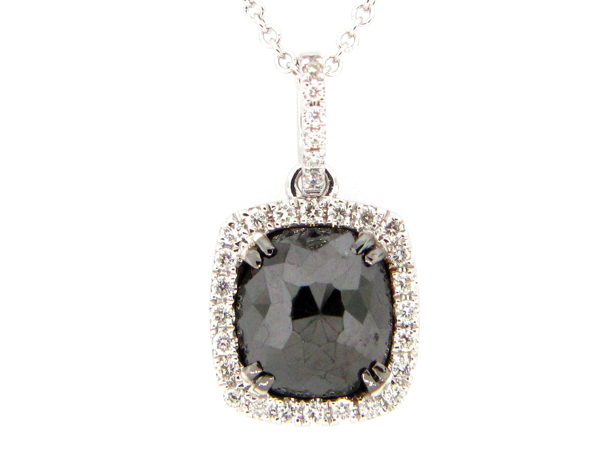 ROSE CUT BLACK & WHITE DIAMOND PENDANT, 14KW (R)