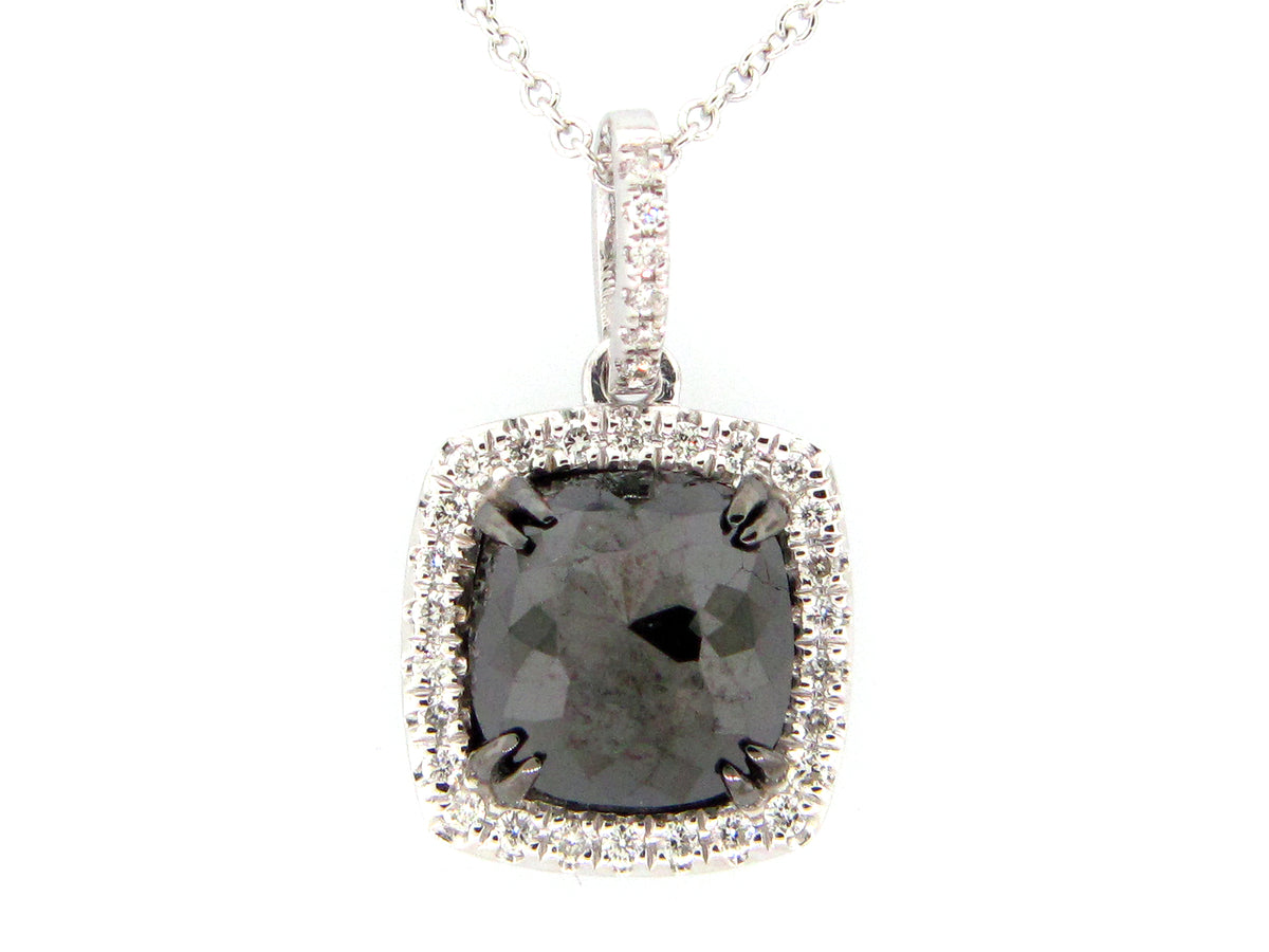 ROSE CUT BLACK & WHITE DIAMOND PENDANT, 14KW (R)