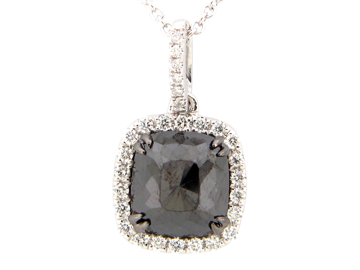 ROSE CUT BLACK & WHITE DIAMOND PENDANT, 14KW (R)